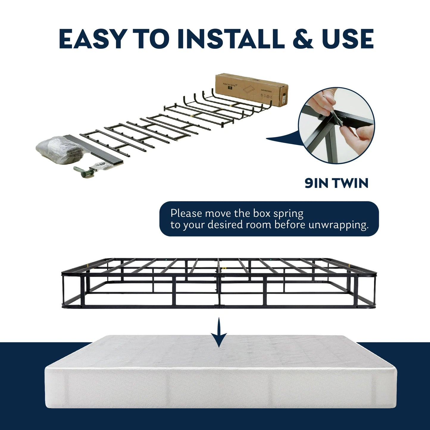 EGOHOME 9 inch Twin Size Metal Box Spring, Easy Assembly Mattress Foundation