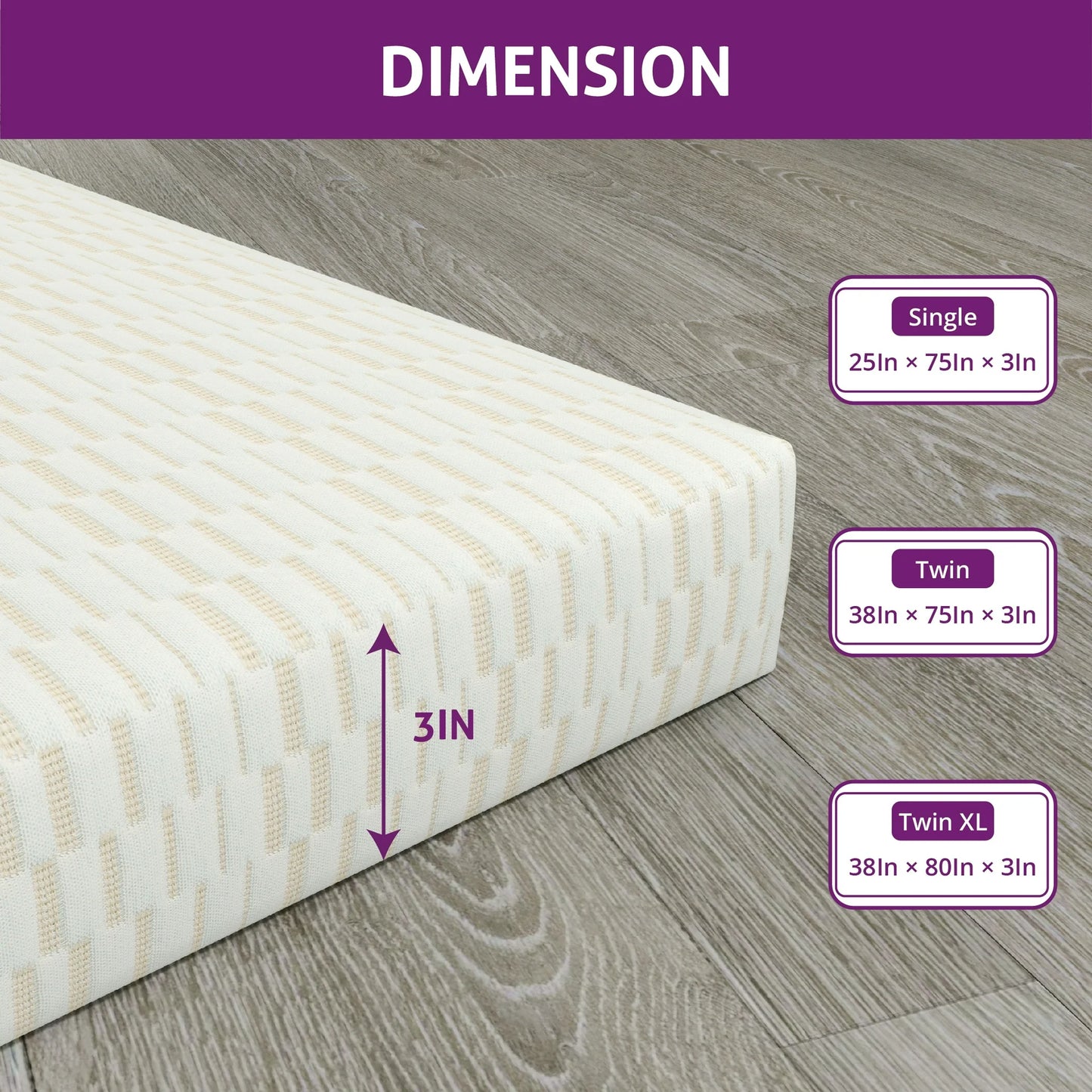 Arctus 3 inch Twin XL Folding Mattress Topper, Tri-Fold Gel Memory Foam Mattress Topper with Fabric Cover, Gust Mat, White