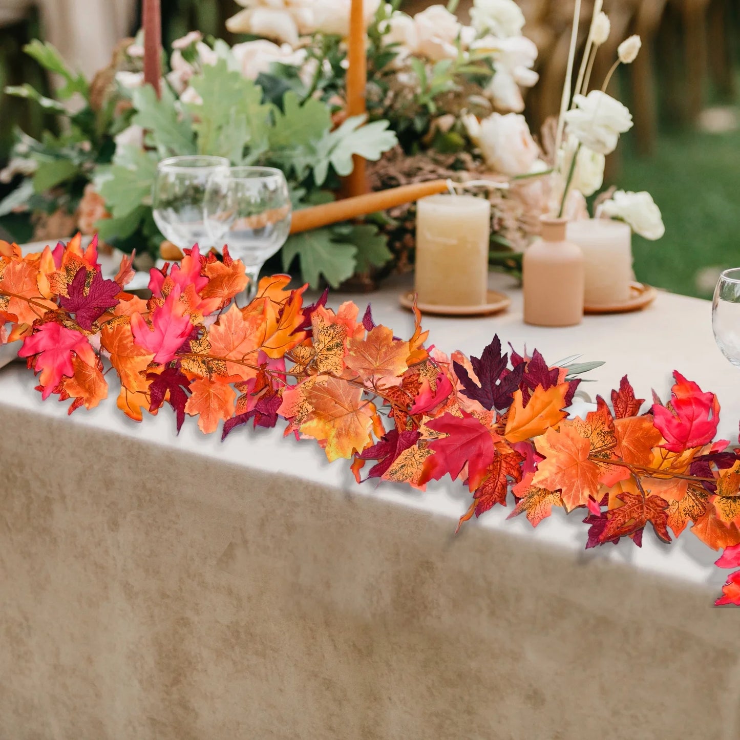 simeccom 3PCS Fall Maple Leaves Garland, Party 5.6Ft Artificial Maple Leaf Autumn Garland Hanging Vines Table Front Door Thanksgiving Decorations