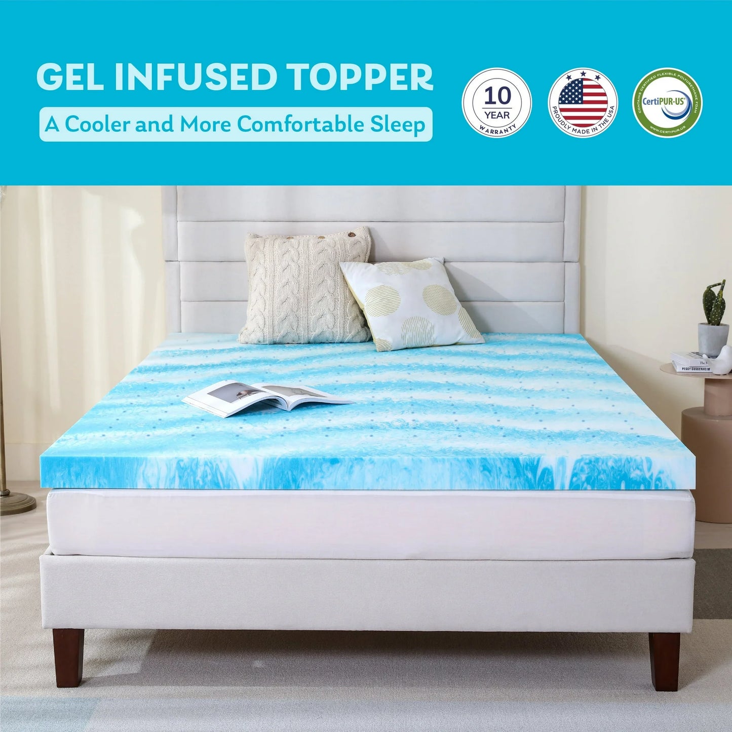 Arctus Mattress Toppers 4 Inch Gel Memory Foam Topper, Blue