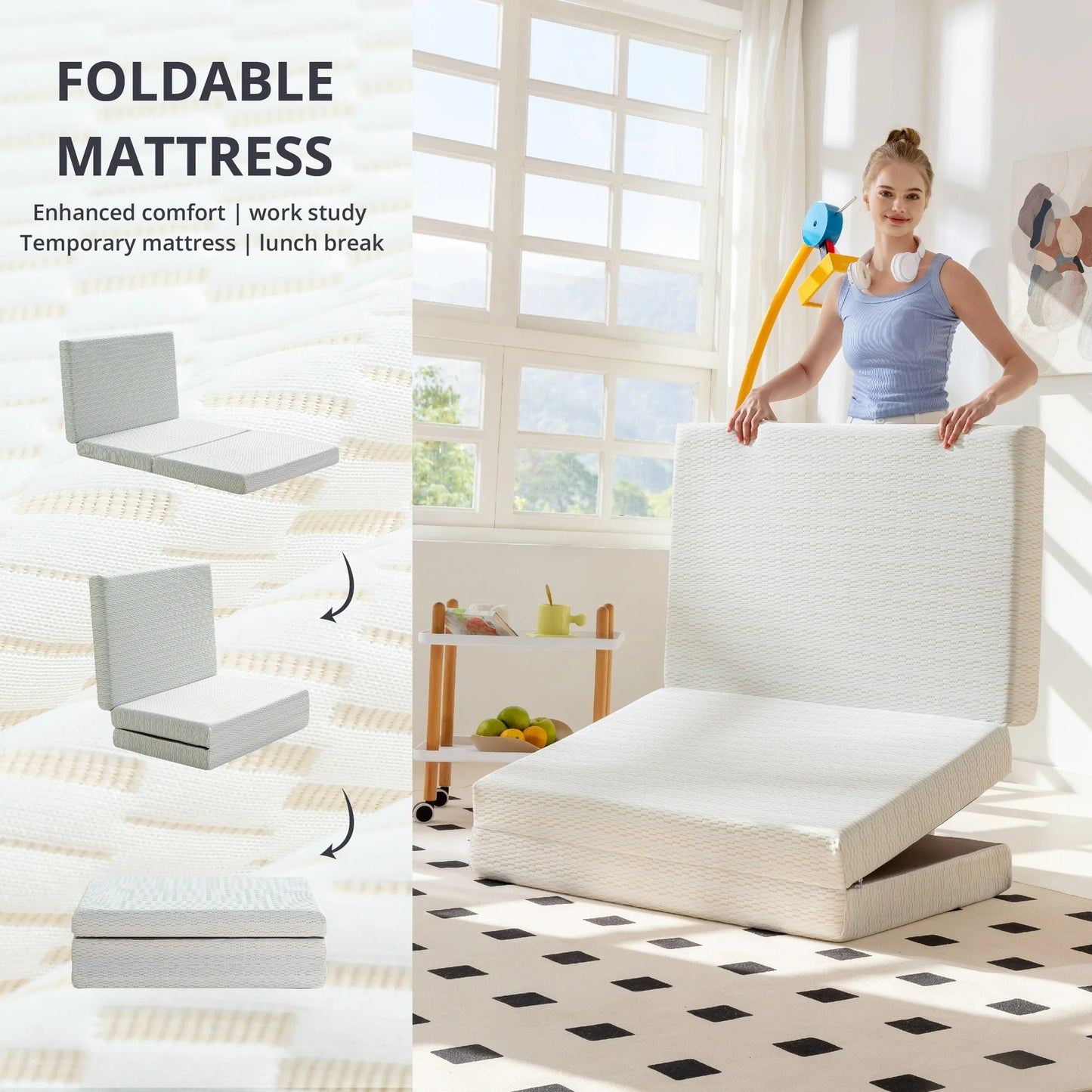 Arctus Folding Mattress Topper, 4" Memory Form Tri-fold Mattress Topper with Removable Cover, Camping Guest Bed, Twin Size