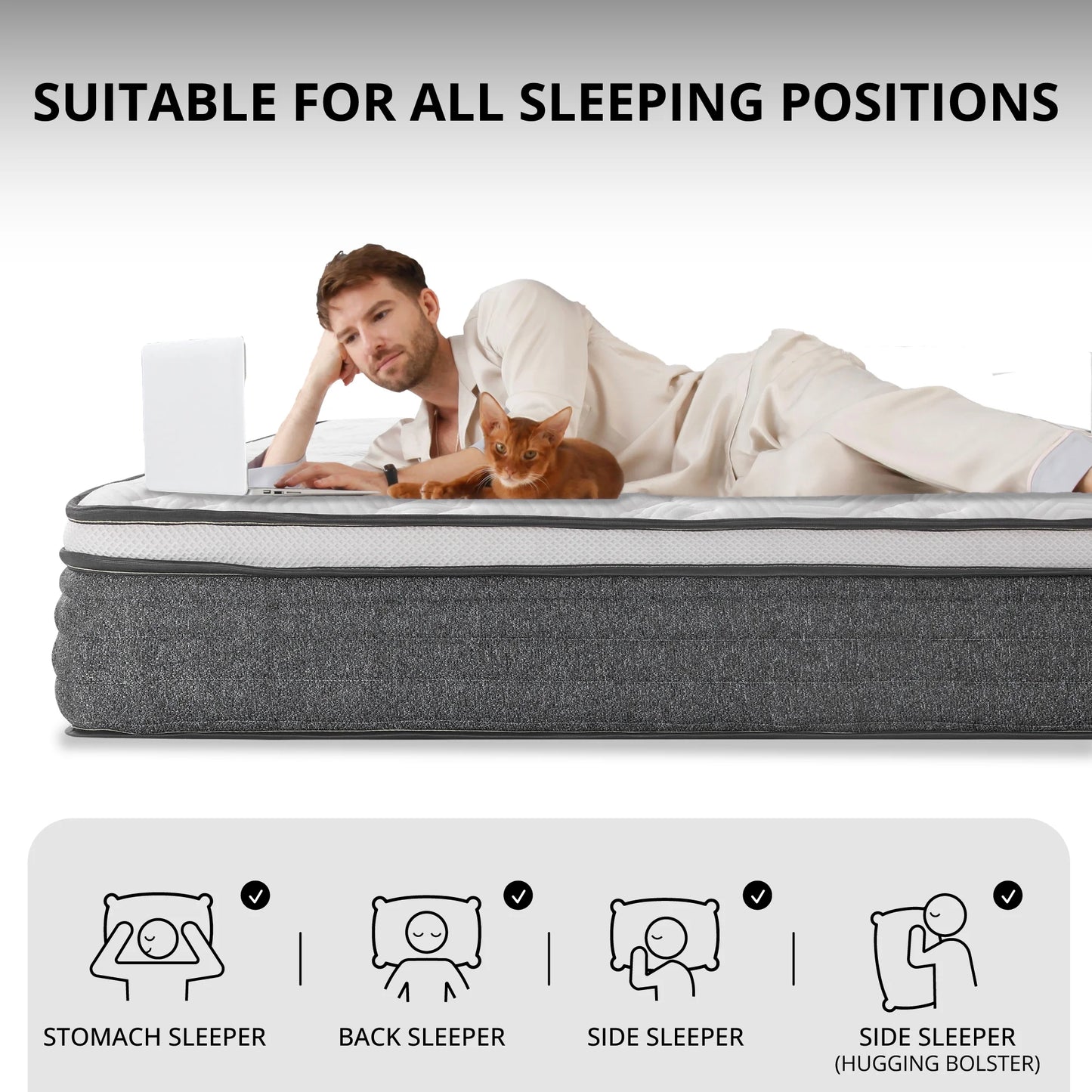 Arctus 10" Queen Hybrid Mattress in a Box,Medium Firm,Individual Pocketed Coils, Pressure Relief
