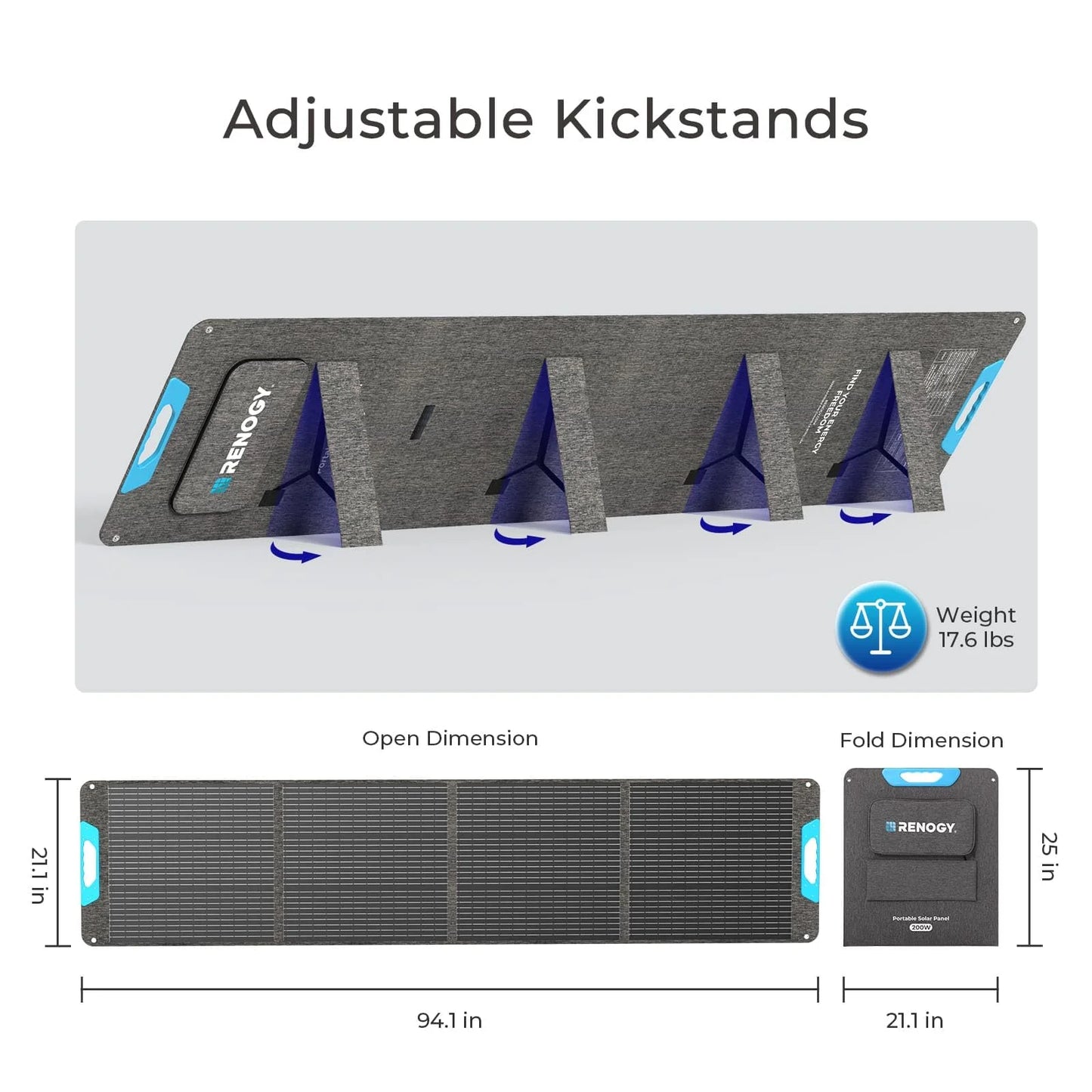 Renogy 200W Portable Solar Panel with Adjustable Kickstands, IP65 Waterproof, Foldable Solar Panel for Power Station, RV, Camping, Off Grid