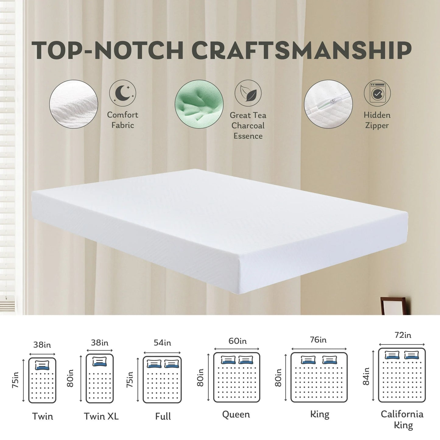 MLILY Ego White 8 inch Memory Foam Mattress, King Size Mattress in a Box, Medium Firm