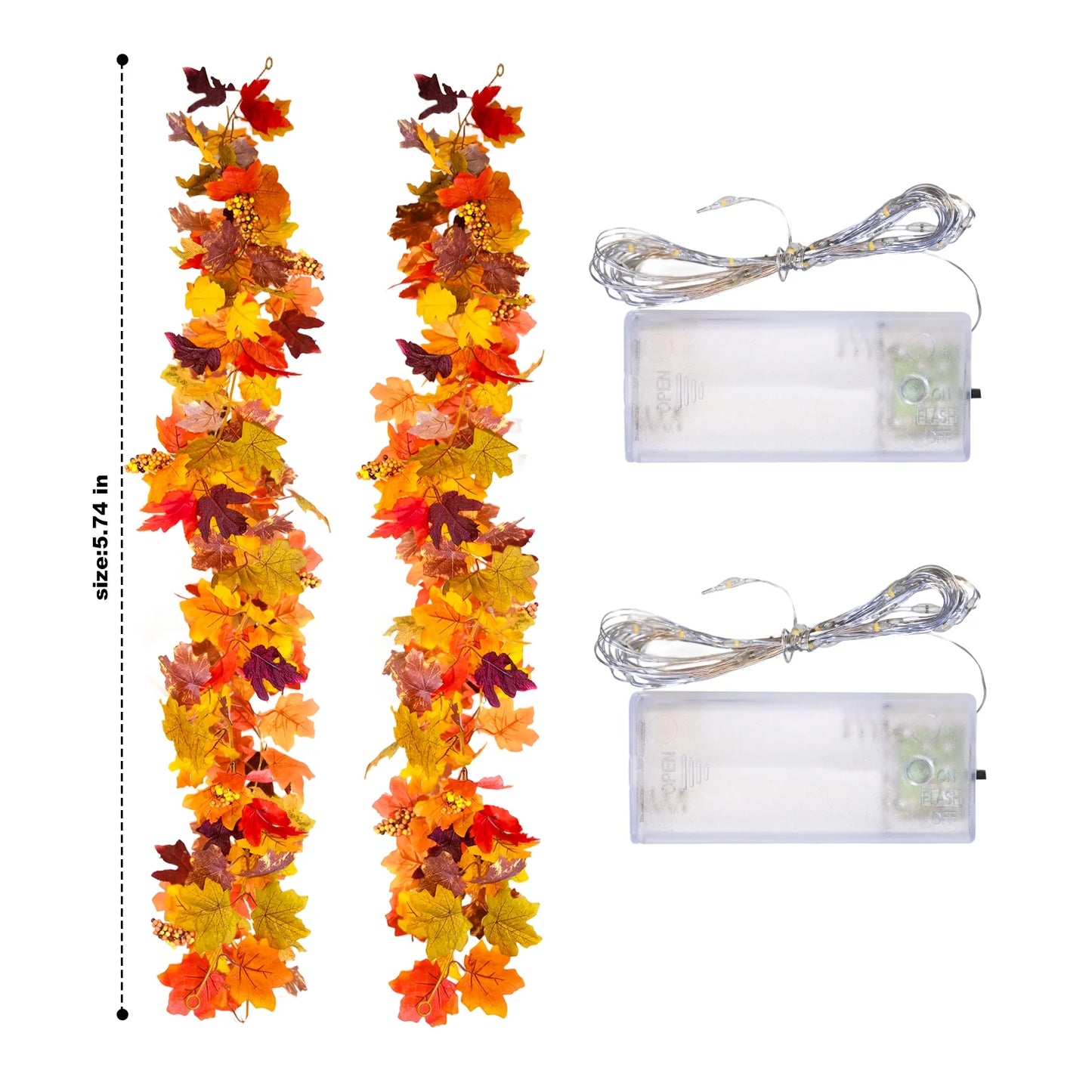 simeccom 2 Pack Fall Garland Maple Leaf with LED String Light, 5.9Ft Hanging Vine Garland Artificial Autumn Maple Foliage Garland Thanksgiving Decor for Home Fireplace Party