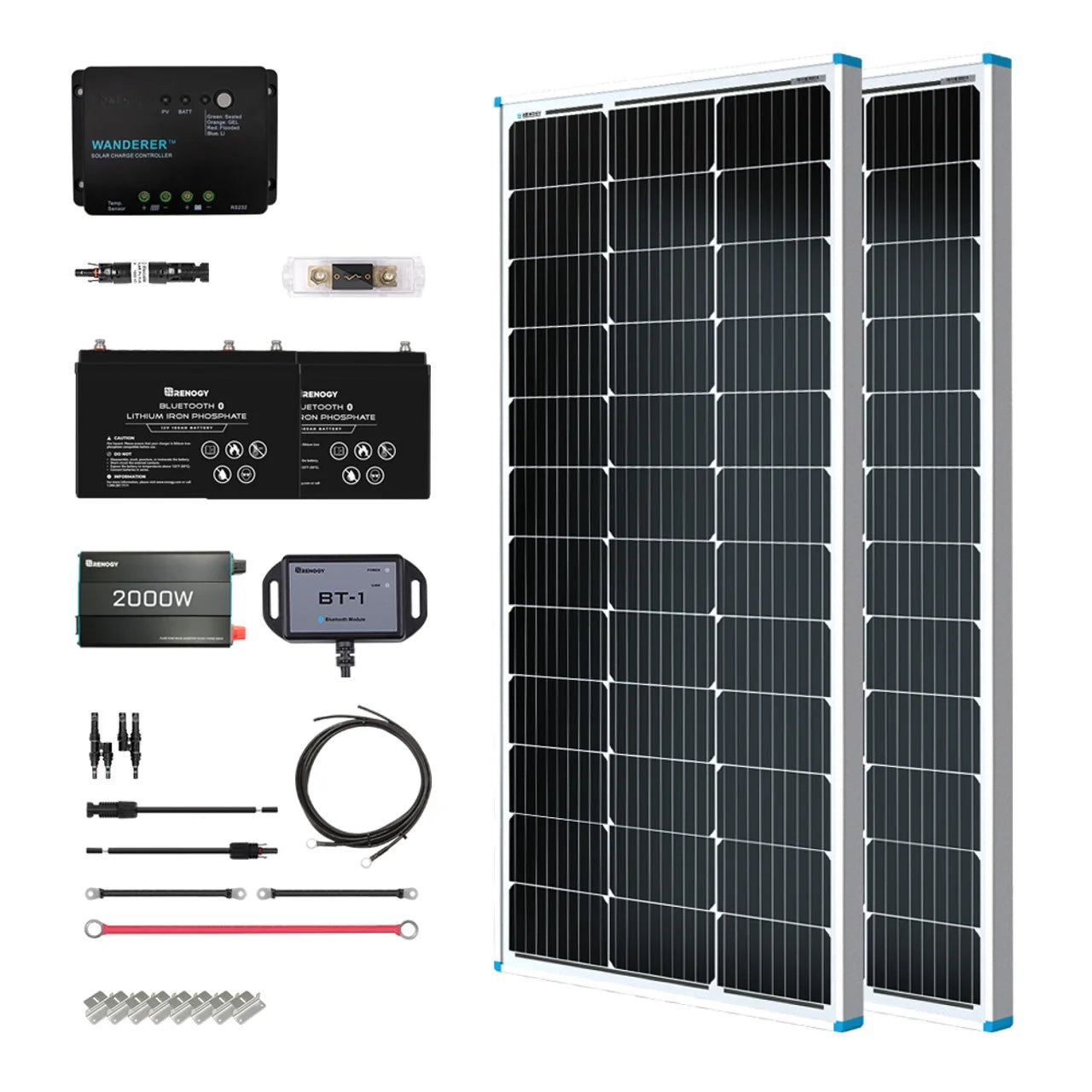 Renogy 200 Watt 12 Volt Monocrystalline Solar Panel, 30A PWM Charge Controller, Starter Kit for RV, Boats, Trailer, Camper, Marine, Off-Grid System