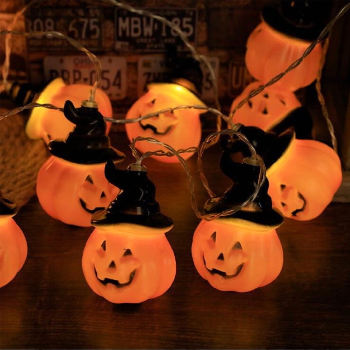 Halloween Pumpkin String Lights with Witch Hat, 20 LED 16.4FT 8 Modes Timer 3D Waterproof Orange Jack-O-Lantern Battery Operated Flickering Lights for Indoor Outdoor Decor Party Decorations