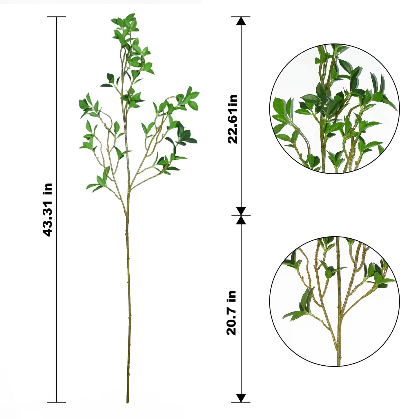 simeccom 2Pcs 43.31" Artificial Ficus Stems - Tall Fake Plants Realistic Faux Greenery Branches for Vase Fillers Home Office Wedding Spring Table Decor