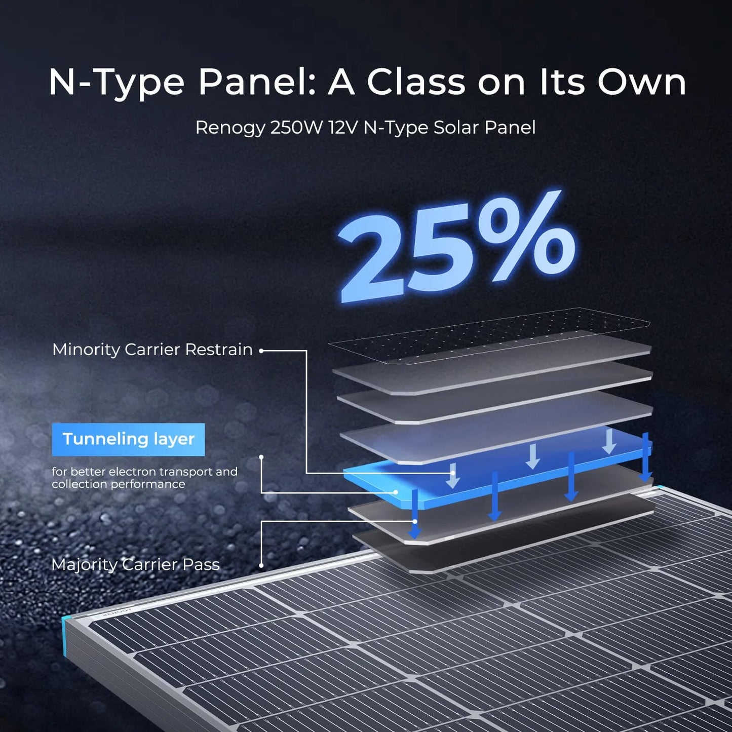 Renogy Bifacial Solar Panel 250 Watt 12V 16BB N-Type, Double-Side 25% High-Efficiency for RV Marine Rooftop Power Station Off-Grid Systems