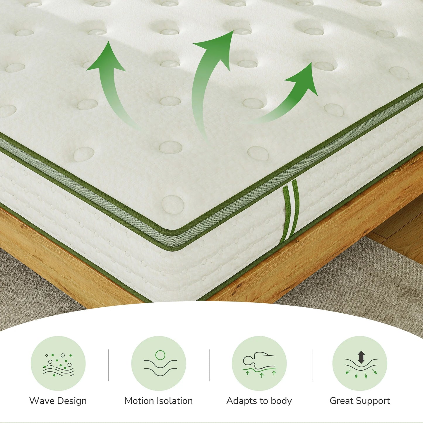 TechForma King Mattress, 12” Hybrid Mattress, Pocket Spring Design, Motion Isolation, Wave Design & Reinforced Edge, Medium Firmness