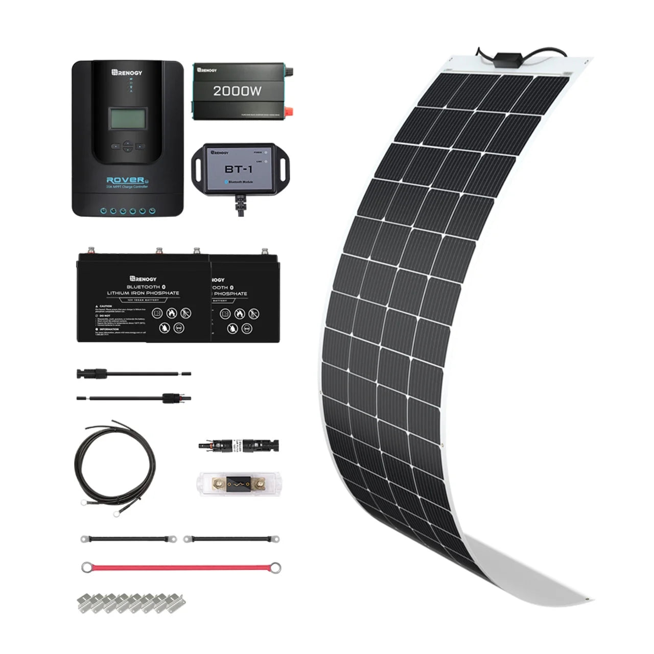Renogy 200 Watt 12 Volt Monocrystalline Solar Panel, 30A PWM Charge Controller, Starter Kit for RV, Boats, Trailer, Camper, Marine, Off-Grid System