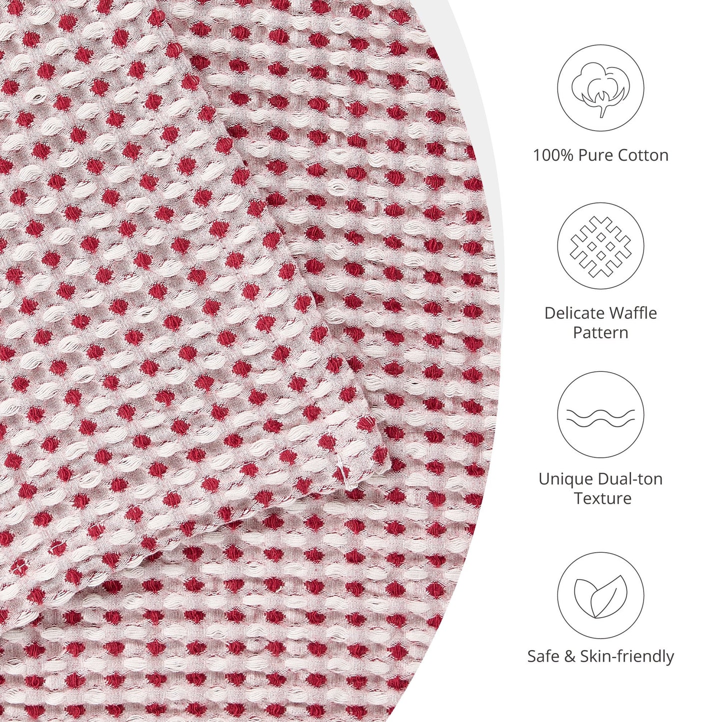 EGOHOME Waffle Blanket-100% Cotton Lightweight Oversize Yarn Dyed Bed Blanket for All Seasons, Tibetan Red Throw