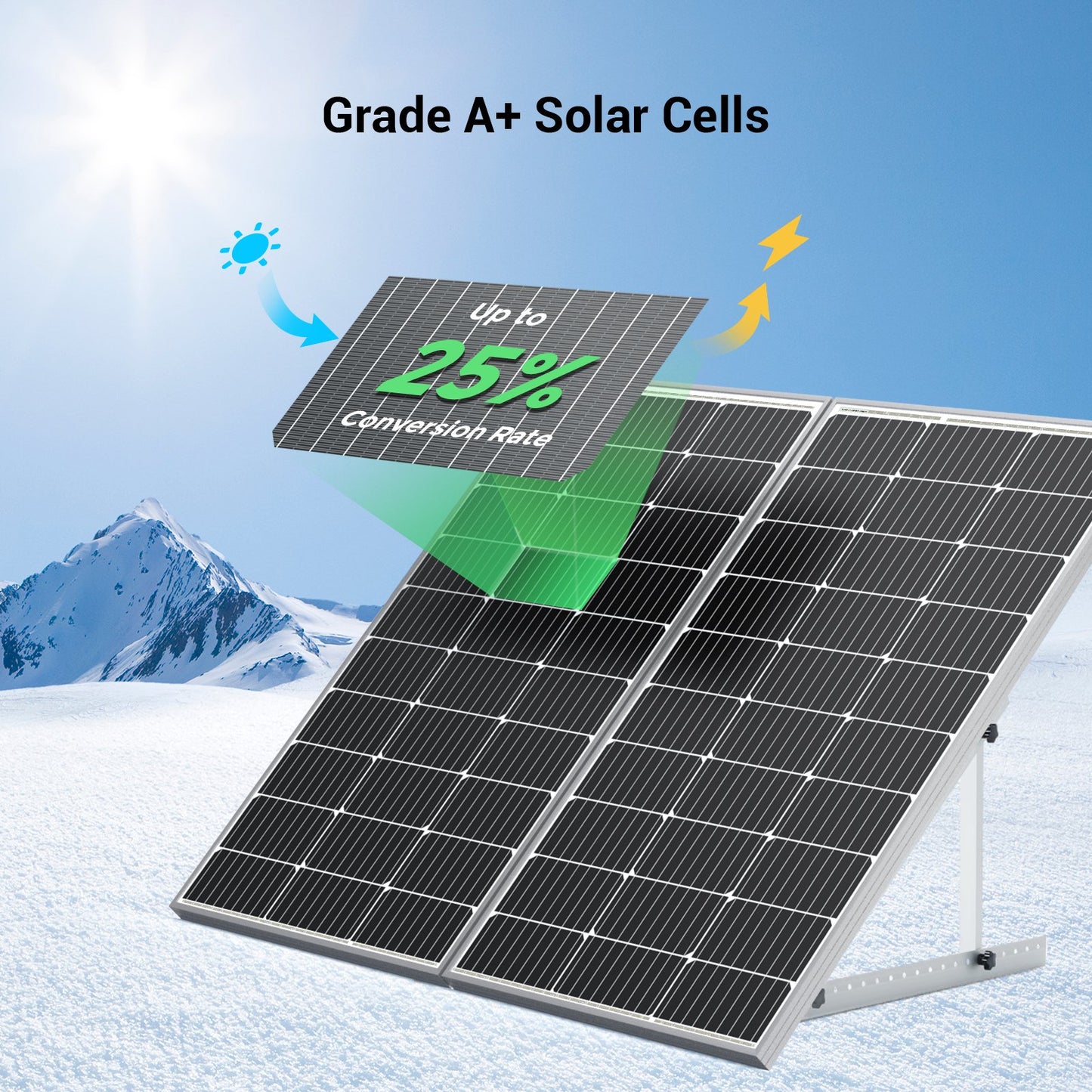 HQST 100 Watt 12 Volt Solar Panel, 9BB Monocrystalline Solar Panels with 25% Efficiency, IP65 Rating for RV, Camper Van, Trailer, Marine, Cabin, Home Rooftop, Solar Farm