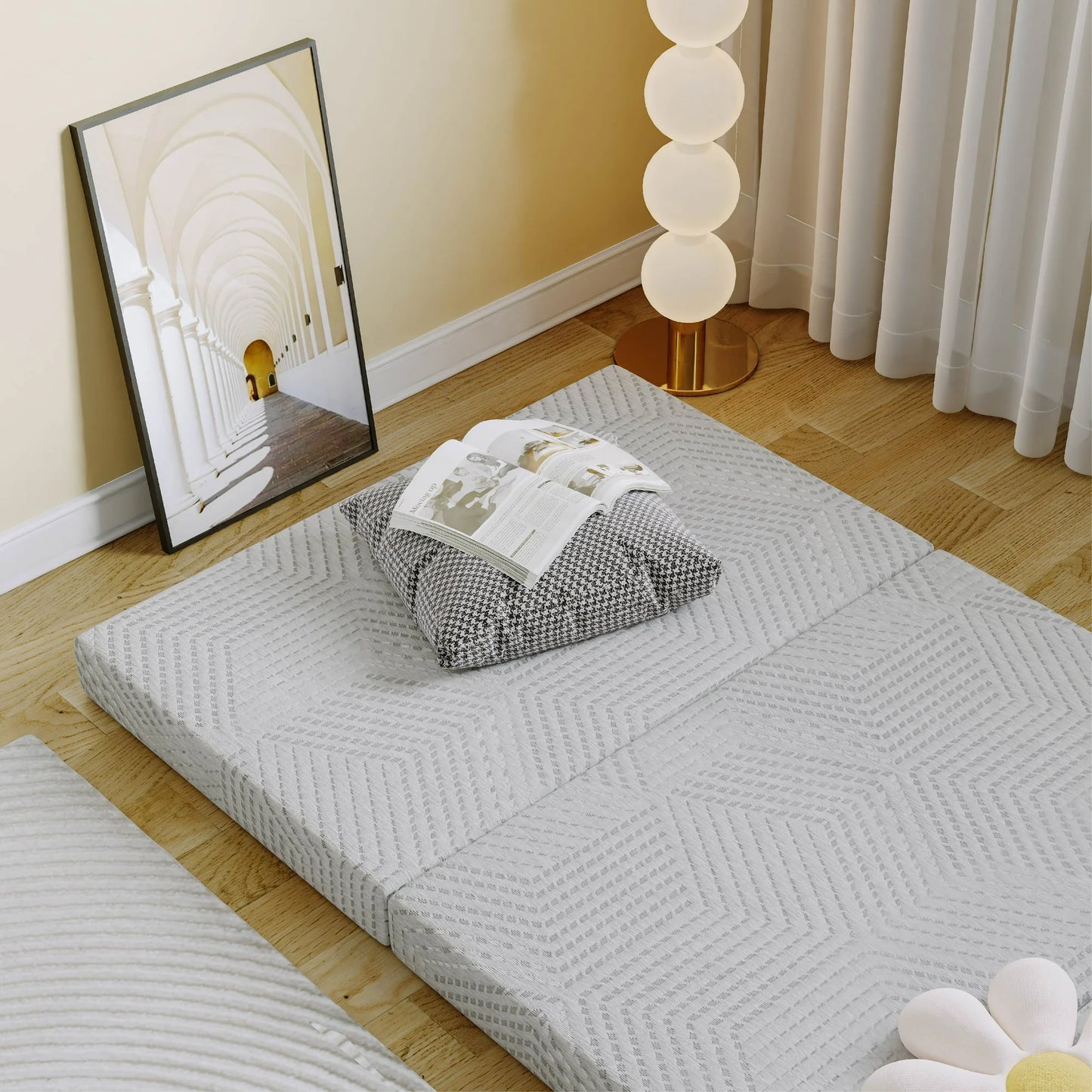 EGOHOME 4 inch Tri Folding Memory Foam Mattress, Portable Guest Bed, Twin XL Size