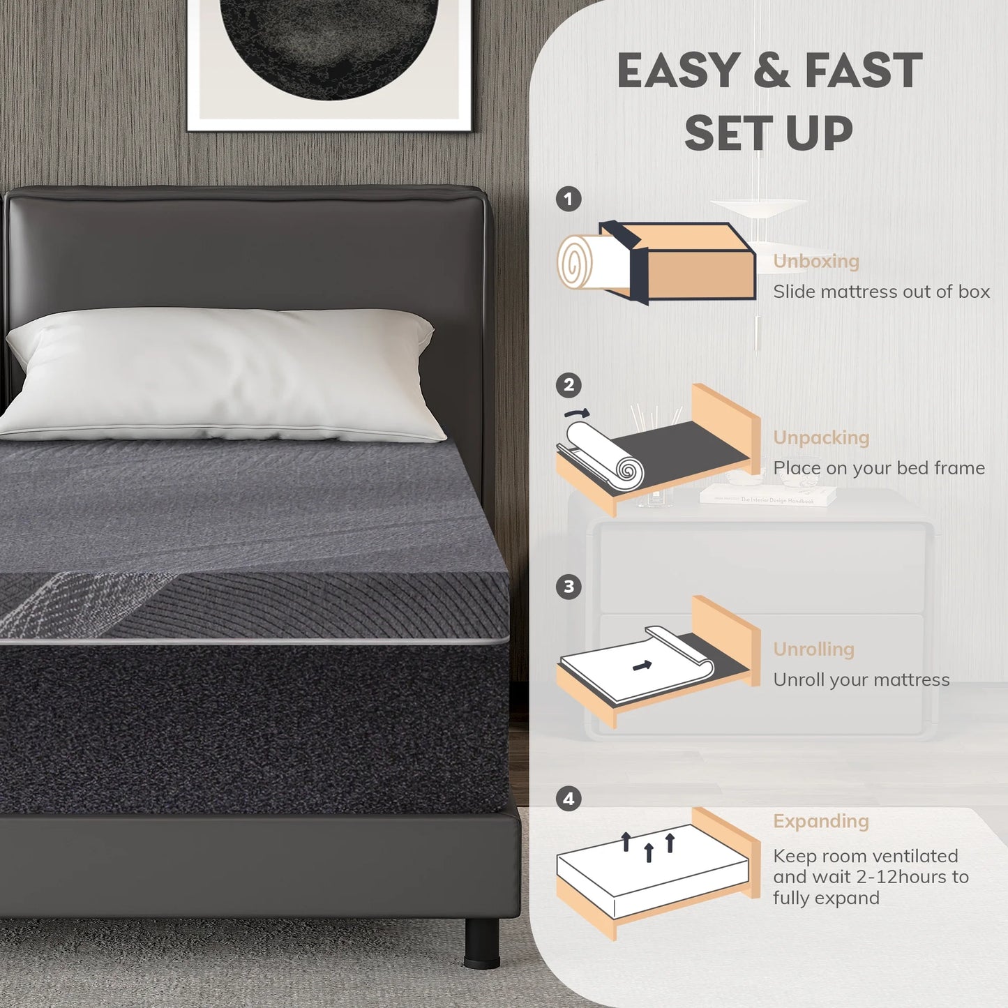 EGOHOME Ego Snoova 14 inch Full Size Mattress, Cooling Gel Memory Foam Mattress in a Box, Medium