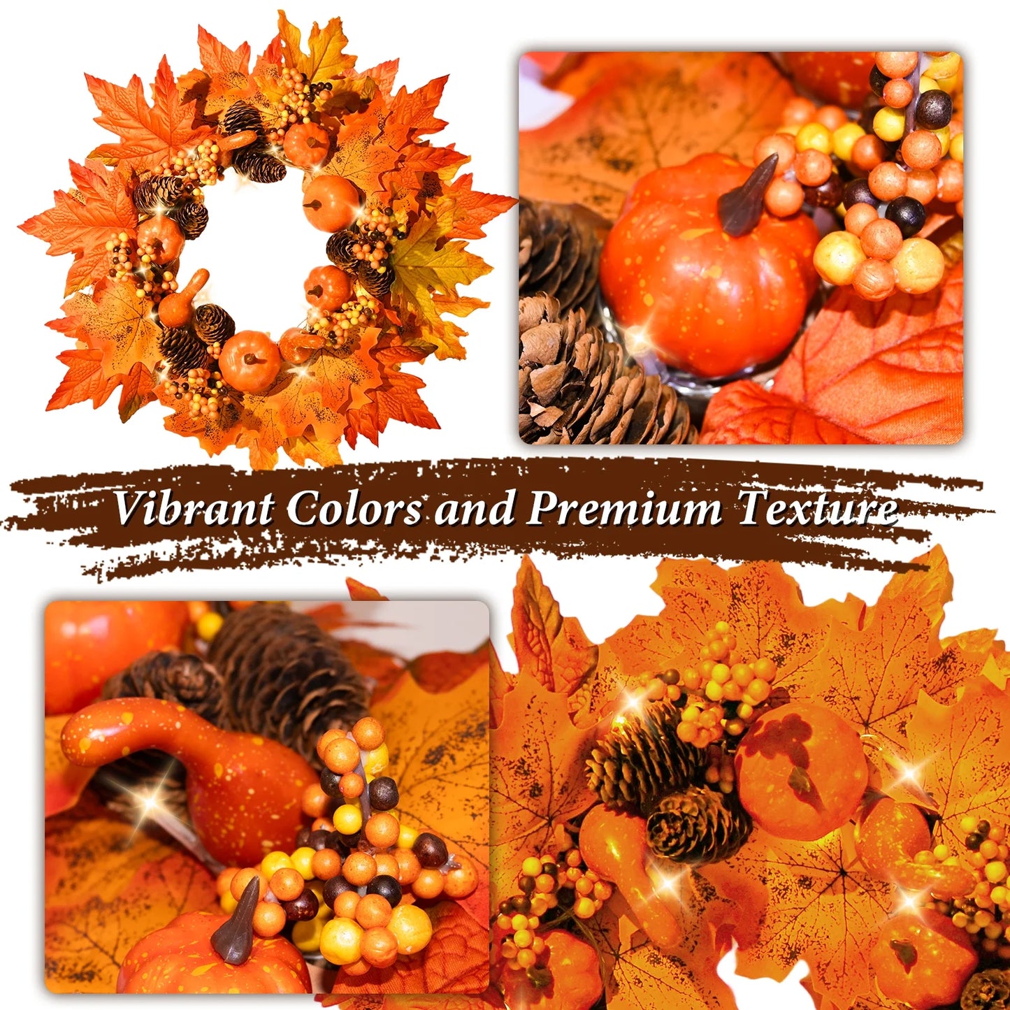 simeccom Fall Decorations Fall Wreath, 18 Inch Fall Wreaths for Front Door, Autumn Wreath with Pumpkins Pinecones for Home Wall Fall Decor
