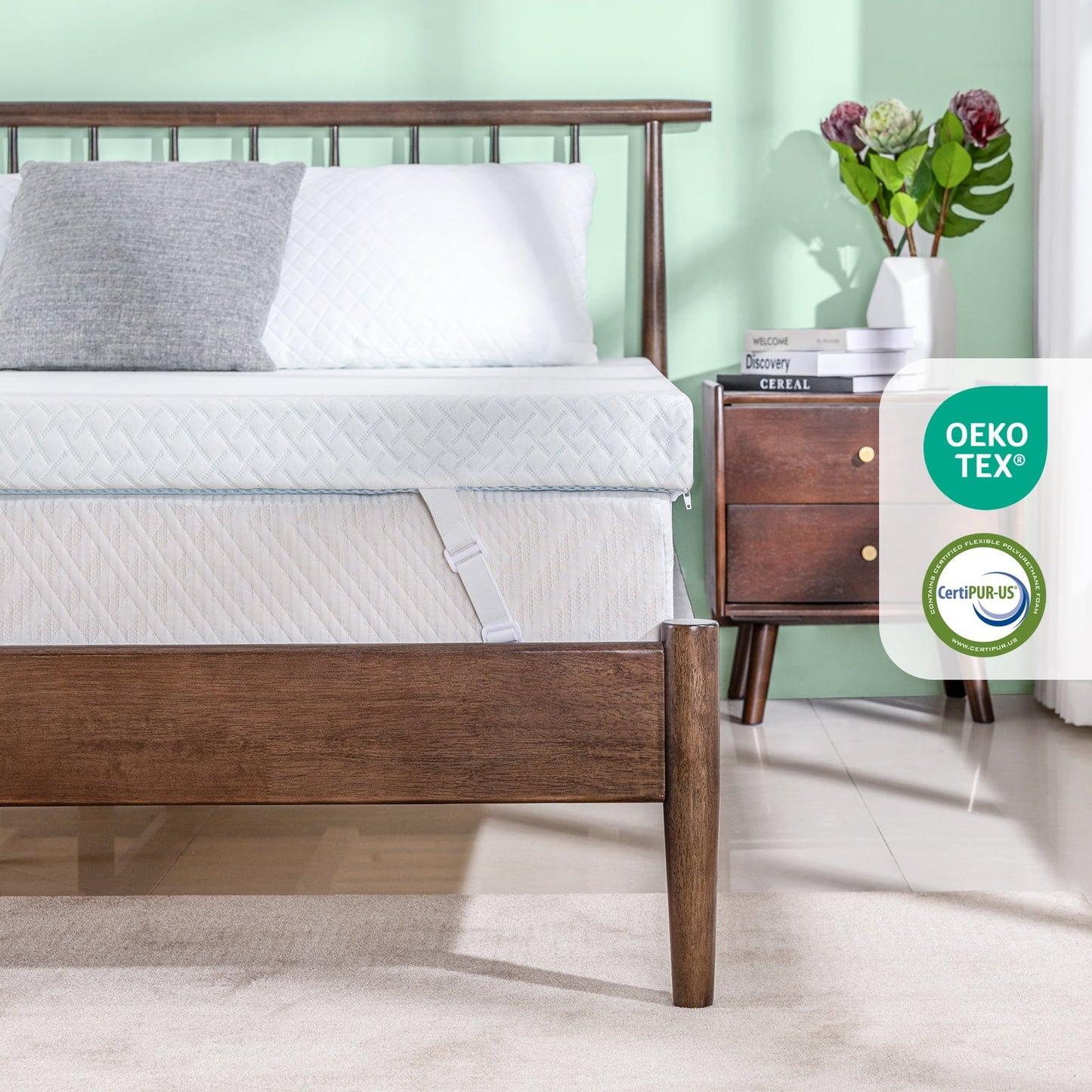 EGOHOME 2 inch Queen Mattress Topper, Cooling Gel Memory Foam Topper with Removable Cover, Non-Slip Design