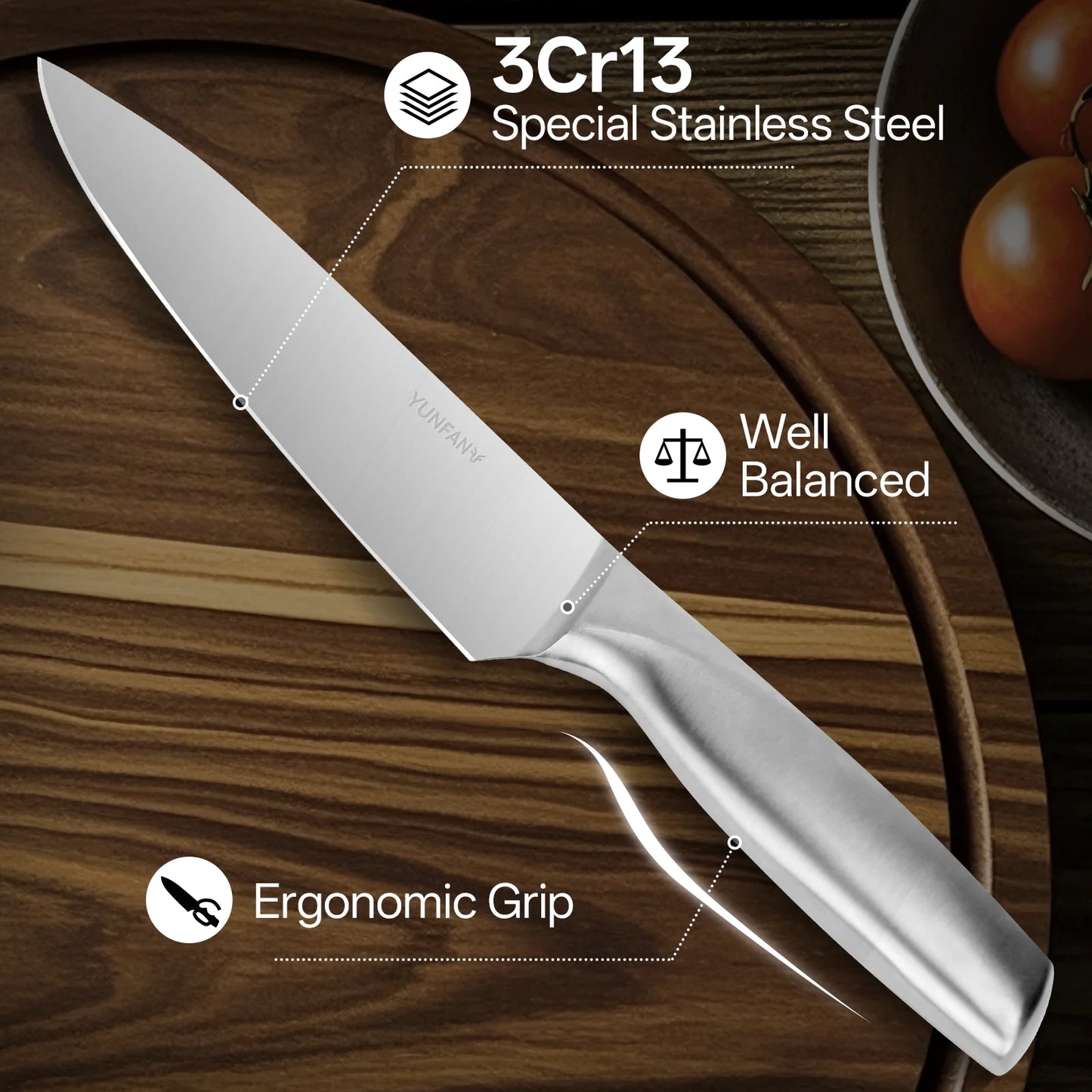 Yunfan Professional Kitchen Knives, Sharp Knives for Kitchen High Carbon Stainless Steel, Sliver