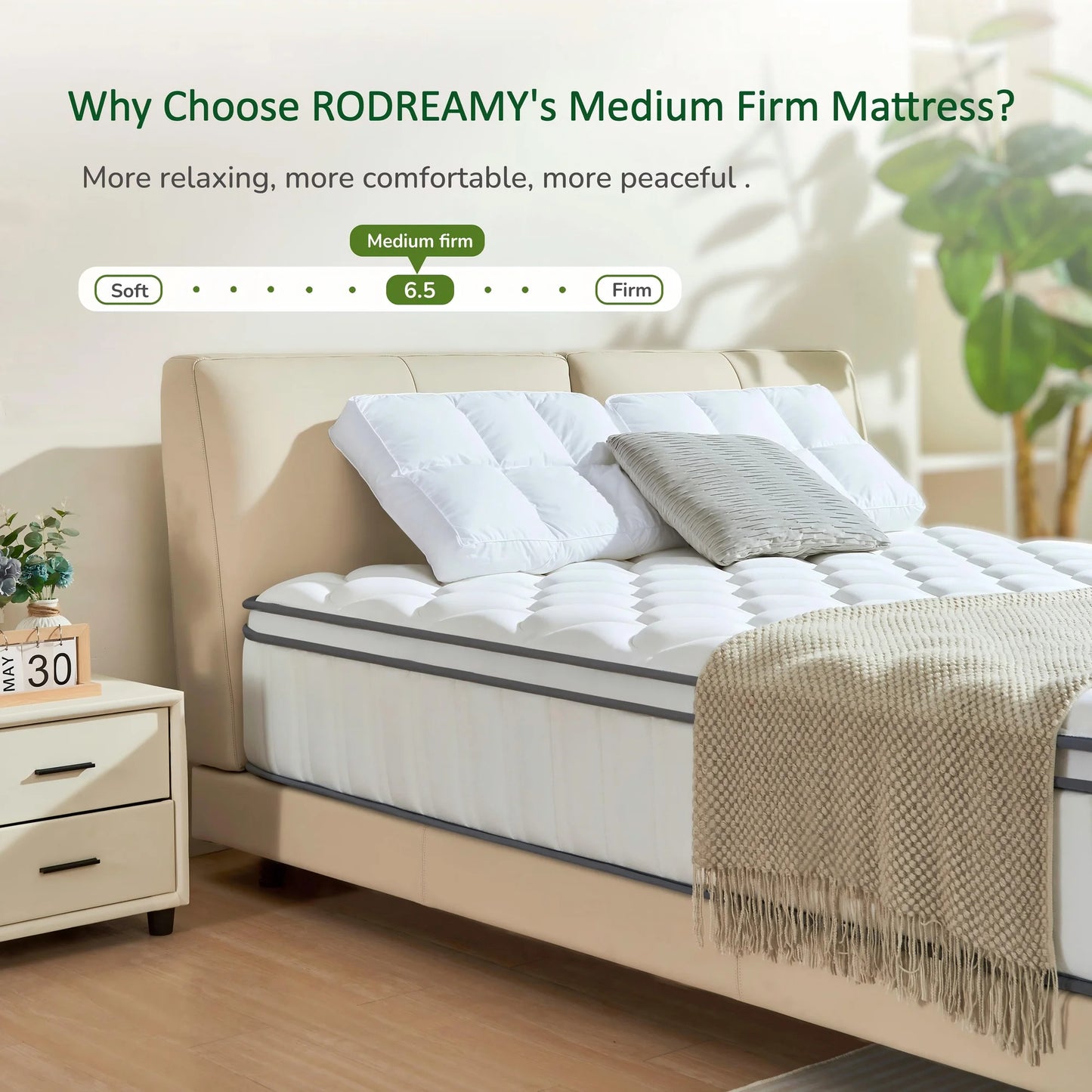 RODREAMY 12 inch Full Size Mattress Hybrid Mattresses in a Box with Pocket Springs, Pressure Relief, Breathable Comfort, Medium Firm, CertiPUR-US Certified