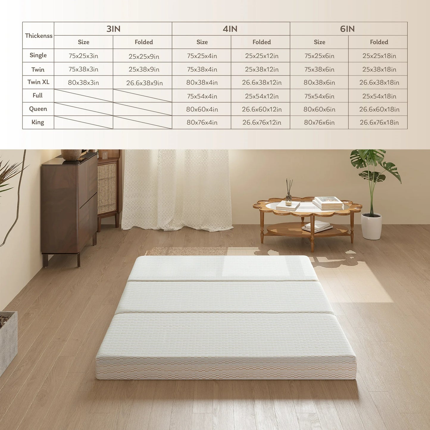 EGOHOME 4 inch Queen Size Tri-Folding Memory Foam Mattress, Portable Guest Bed in a Box