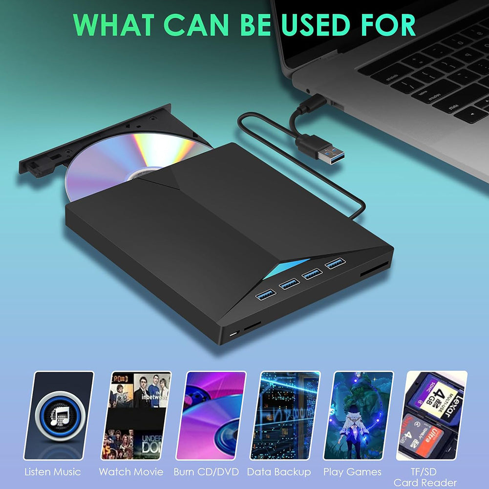 External CD DVD Drive for Laptop,DVD Player for Laptop,USB 3.0 Portable CD/DVD OM+/-RW Burner,External DVD Disk Drive for Laptop Compatible with Laptop Desktop PC Windows 11/10/8/7 Linux Mac OS
