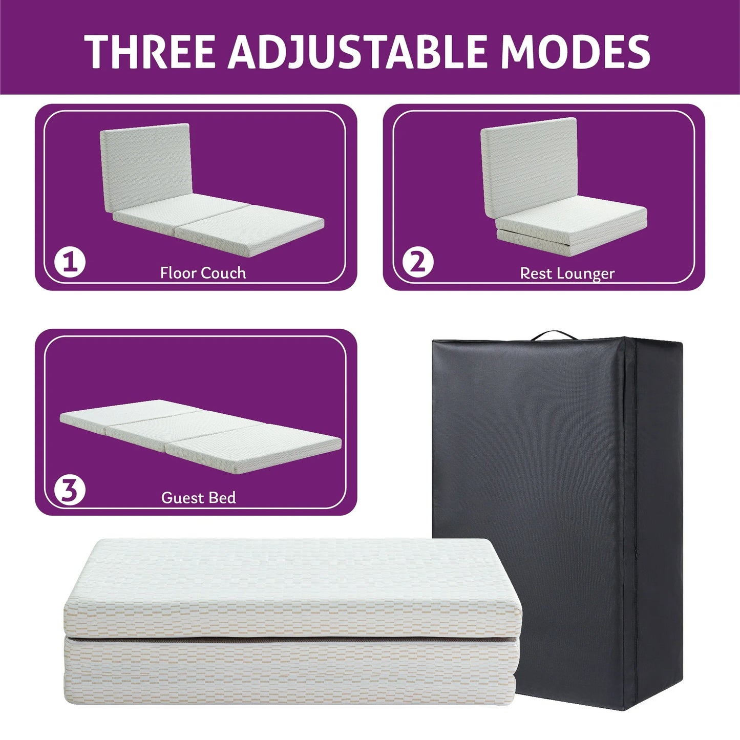 Arctus 3 inch Twin XL Folding Mattress Topper, Tri-Fold Gel Memory Foam Mattress Topper with Fabric Cover, Gust Mat, White