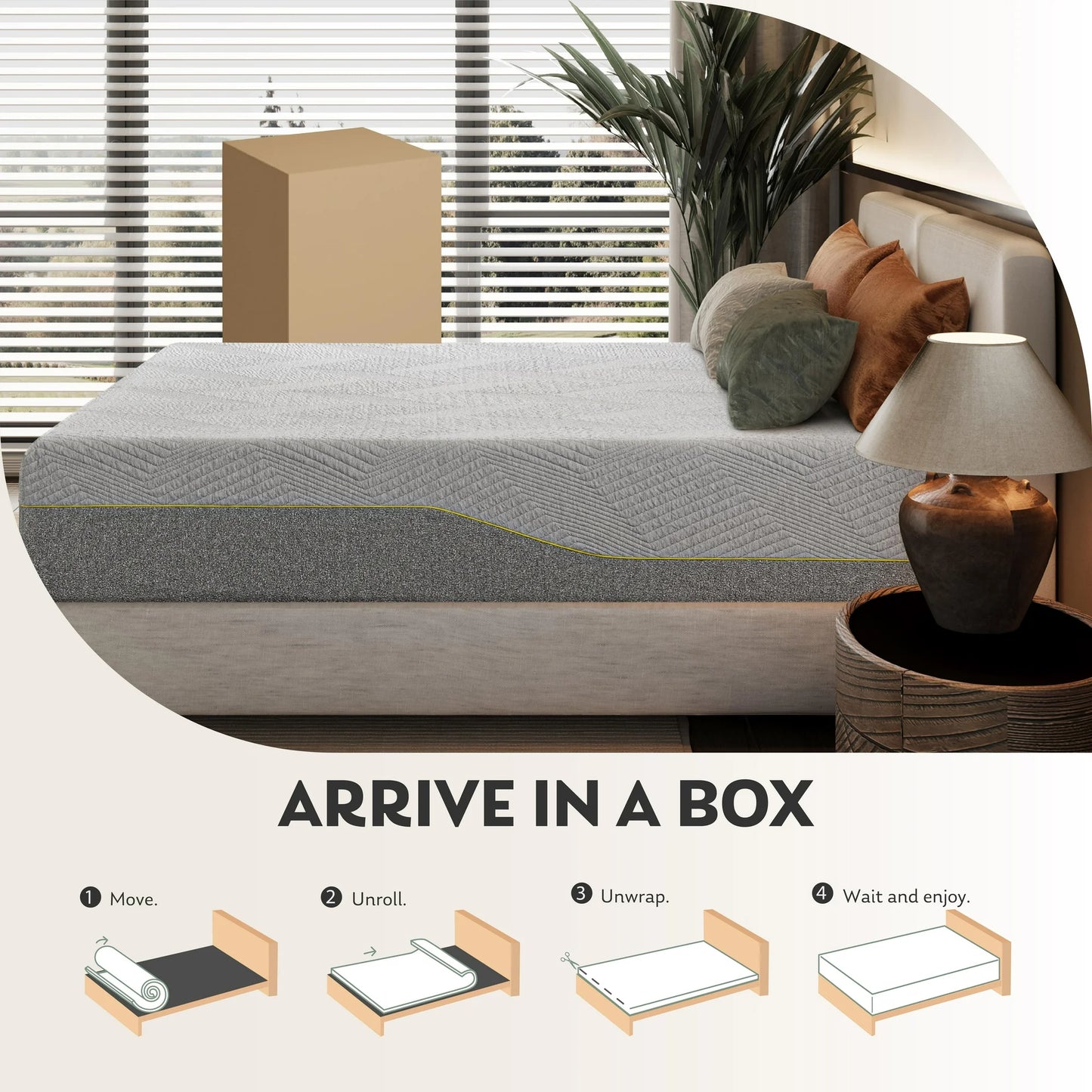 MLILY Ego Gray 14 inch Queen Mattress in a Box, Gel Memory Foam Mattress Queen, Beds in a Box, Medium