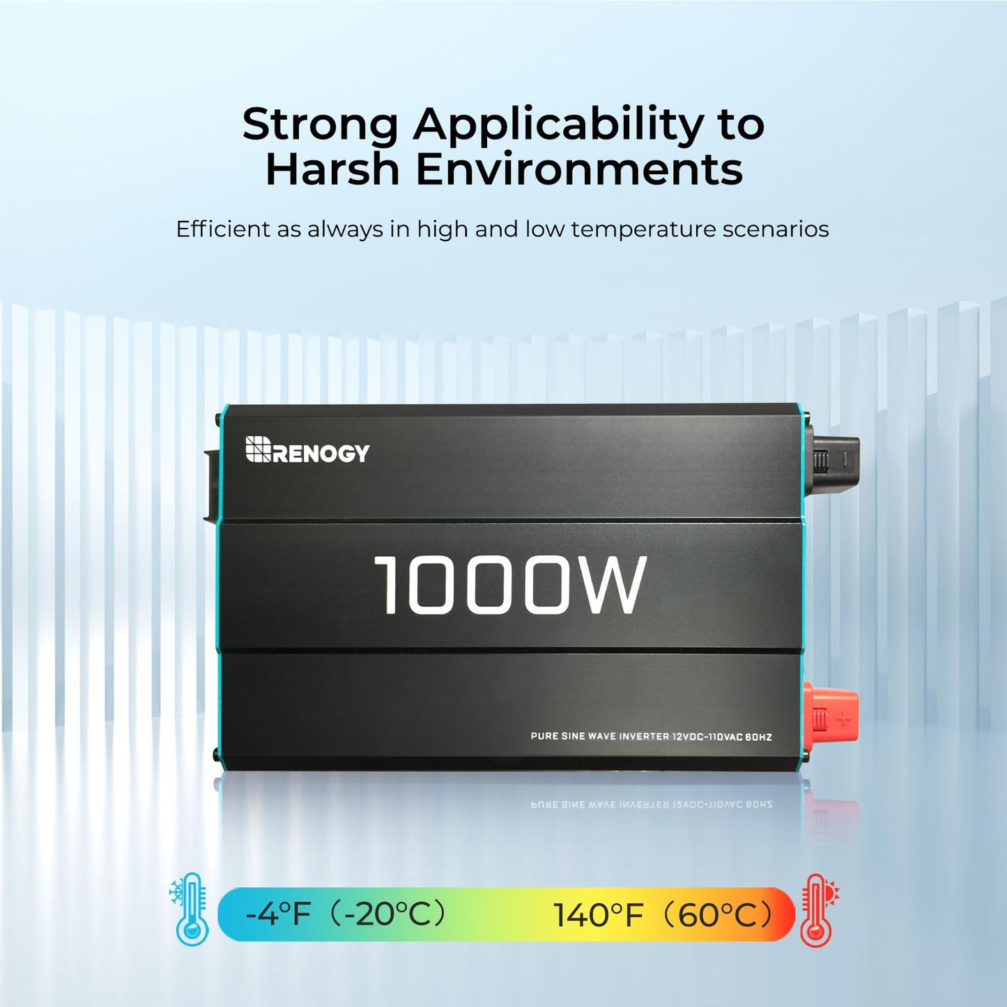 Renogy Pure Sine Wave Inverter 1000W, DC 12V to AC 120V, Built-in 5V/2.1A USB Port, Hardwire Port, 16.4FT Remote Controller