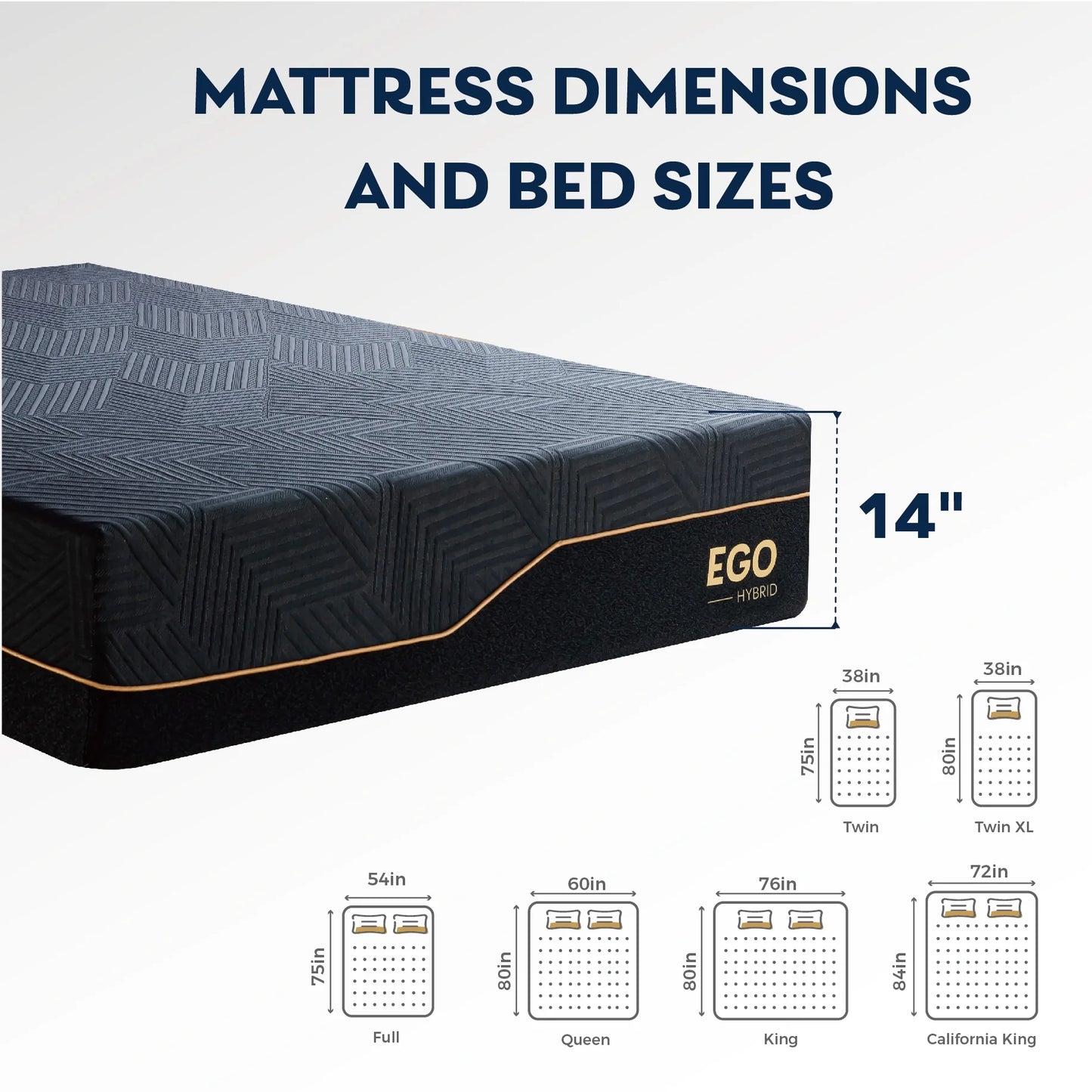 EGOHOME Black 14 inch Hybrid Mattress, King Size Memory Foam Mattress, Pocket Spring
