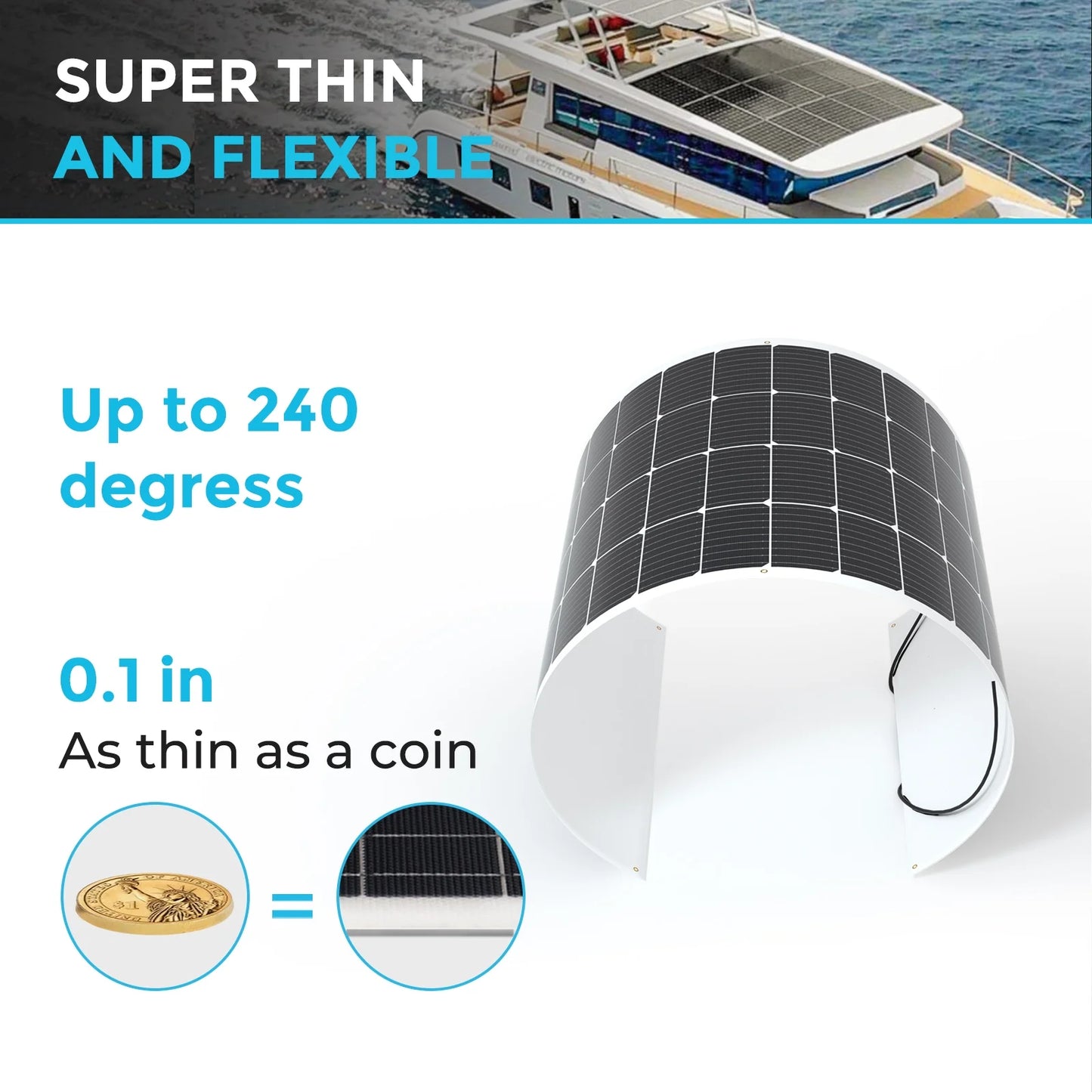 Renogy 200W Monocrystalline Semi-Flexible Bendable Solar Panel, Ultra Lightweight Super Thin and Durable for Marine, RV, Uneven Surfaces