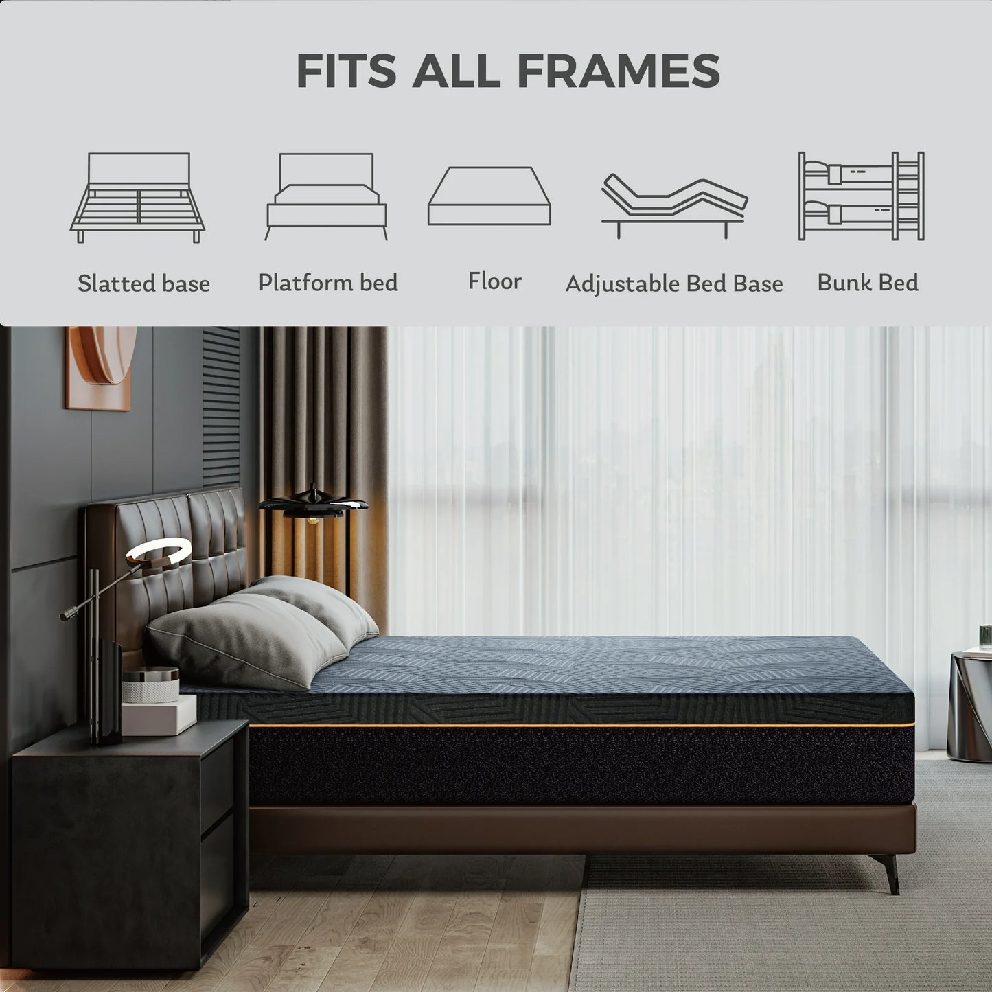 EGOHOME Ego Black 12 inch King Memory Foam Mattress, Cooling Gel Mattress in a Box, Medium Firm