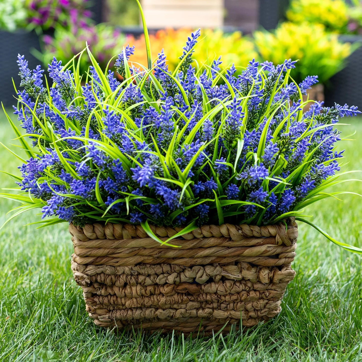 simeccom 12 Bundles Fake Lavender Flowers UV Resistant Plastic Plants Faux Purple Grass，Purple