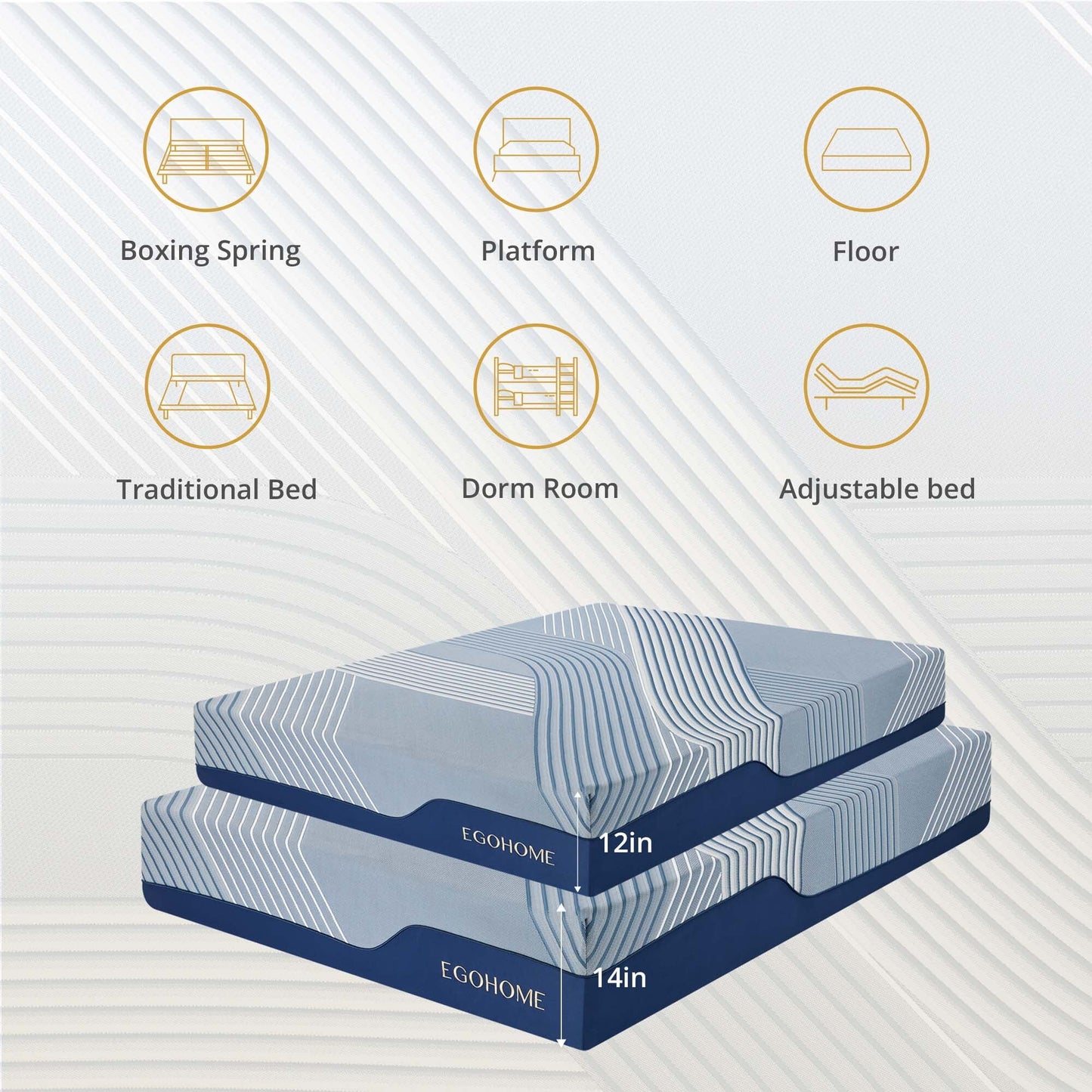 EGOHOME Elysian 14 inch Mattress, Twin XL Size Memory Foam Mattress