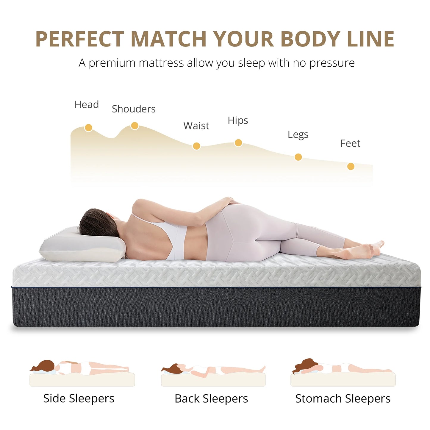 Subfun Full Size Mattress, 10 inch Memory Foam Mattress in a Box, Cooling Gel & Medium