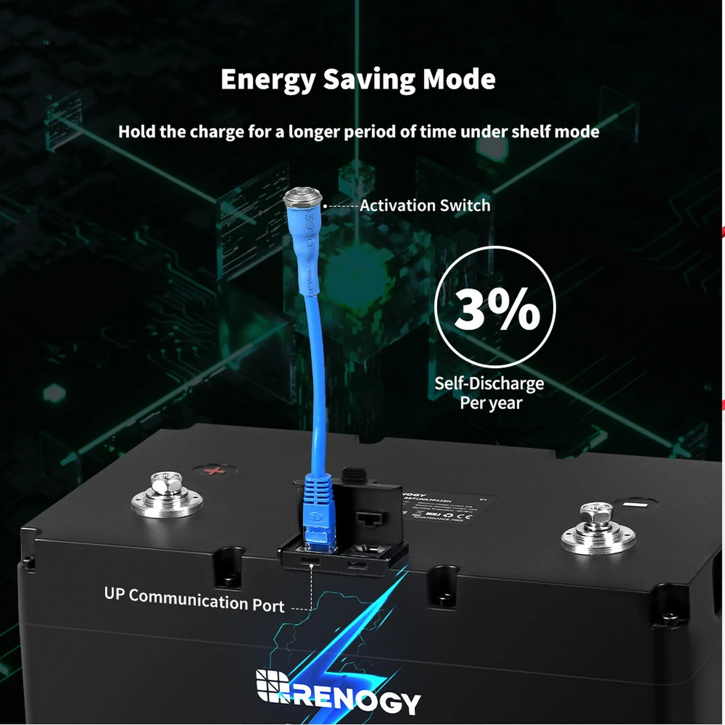 Renogy Smart Lithium-Iron Phosphate Battery 12V 100Ah w/Self-Heating Function for RV, Solar, Marine, and Off-grid Applications