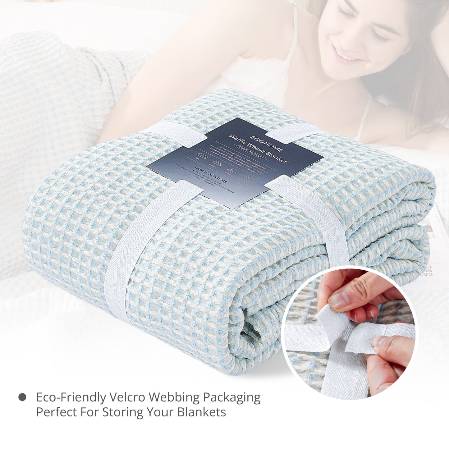 EGOHOME Waffle Blanket-100% Cotton Lightweight Oversize Yarn Dyed Bed Blanket for All Seasons, Angel Falls Throw