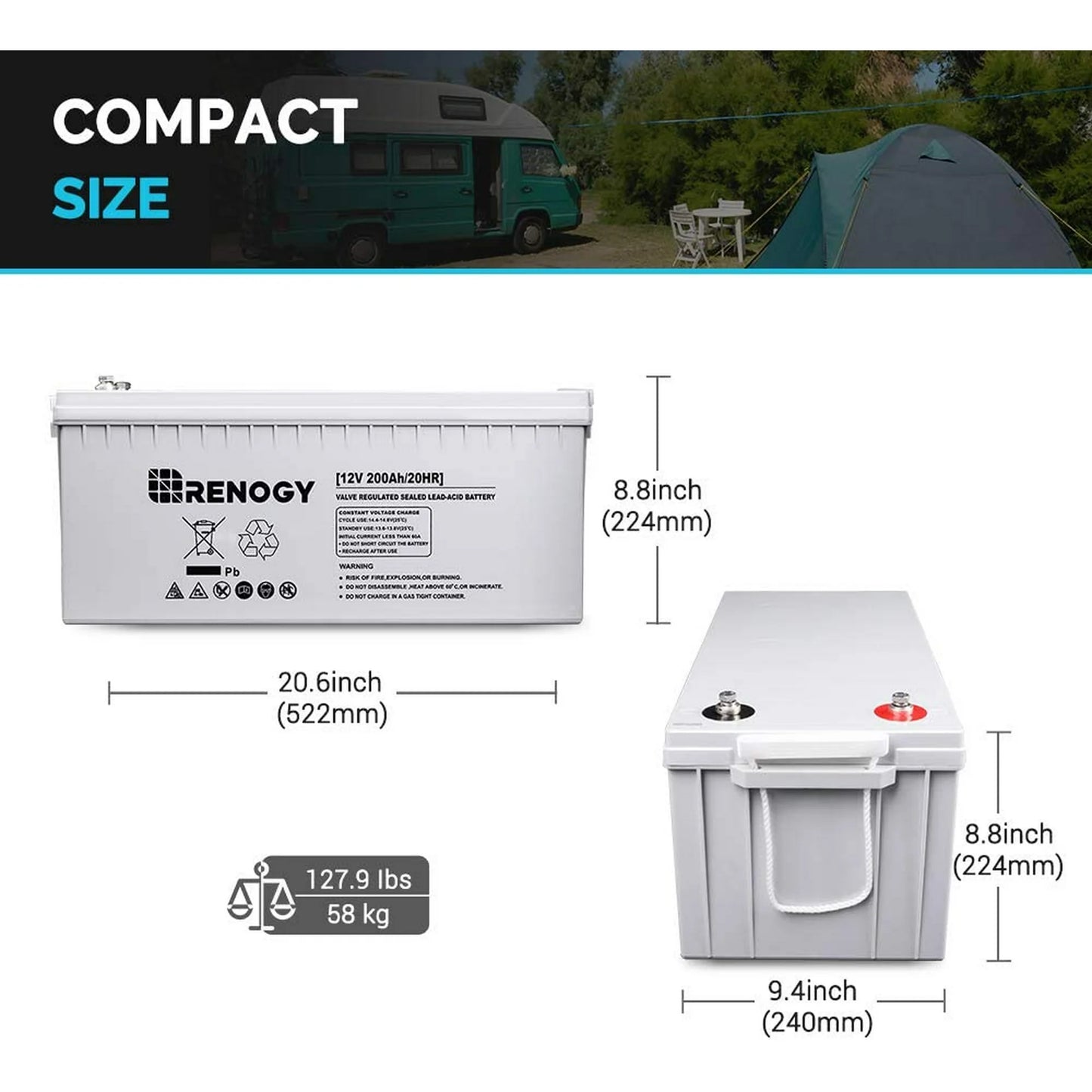 Renogy Deep Cycle AGM Battery 12 Volt 200Ah for RV, Solar, Marine, and Off-grid Applications, 4 Pcs