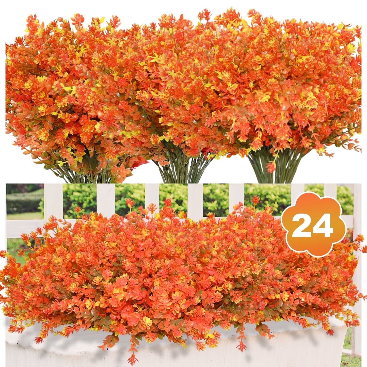 simeccom 24 Bundles Artificial Fall Flowers No Fade Faux Autumn Plants, Fake Indoor Outdoor Greenery Decorations for Thanksgiving Christmas Wedding Party Home Garden